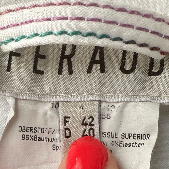 Louis Feraud Paris White Collared Blazer Jacket Rainbow Stitching Size 10 - Picture 6 of 8